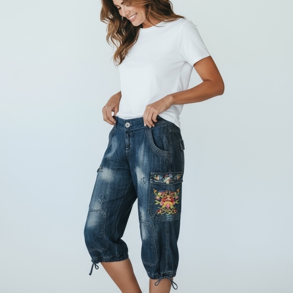 PEOPLE FOR PEACE - STYLE 1073MA -‎ BOLD RETRO CAPRI HEAVY EMBROIDERY - B12